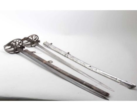 Two Victorian 1827 Pattern Rifle Regiment Officers' swords , one with steel scabbard and the other with associated scabbard (