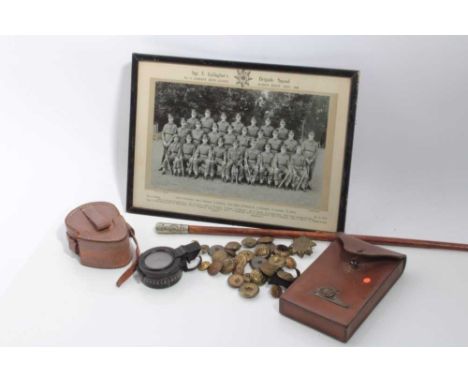 Second World War period Verner's pattern Officers' Compass in brown leather case, together with Brass Military buttons, black