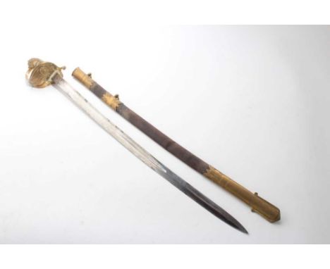 Victorian 1827 pattern Naval Officers' sword retailed by Whiteman Powis St. Woolwich, with regulation brass Gothic guard with