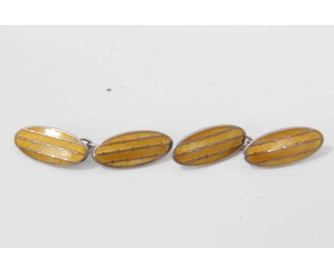 Pair Charles Horner silver and yellow enamel oval panel cuff links