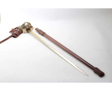 George V Indian Army Officers' 1897 Pattern Infantry Officers' sword with crowned GRI hilt, plain blade marked Wilkinson, bro