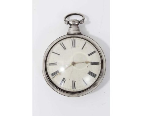 Georgian silver pair cased pocket watch with white enamel dial and Roman numeral markers. Both cases hallmarked London, 1817C