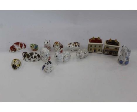 Twelve Royal Crown Derby paperweights including Puppy, Scruff, Bunny, Owlet and Tree Frog plus a Royal Worcester Polar Bear