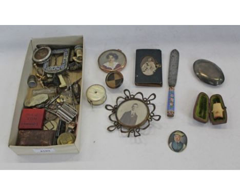Edwardian Crocodile leather Patience card box with silver mounts together with a portrait miniature and sundry items