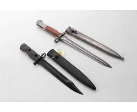 1960s British FN bayonet with scabbard and Mauser export bayonet with scabbard