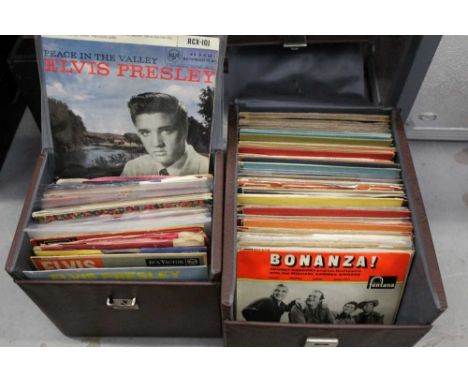 Two Vintage cases of 7" singles and EP's including Elvis Presley and The Beatles