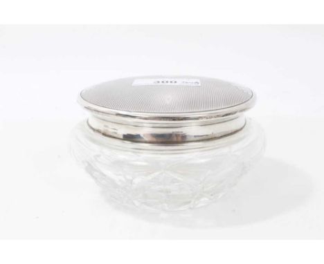 1940s Cut glass vanity jar with engine turned silver top in the Art Deco style (Birmingham 1949)