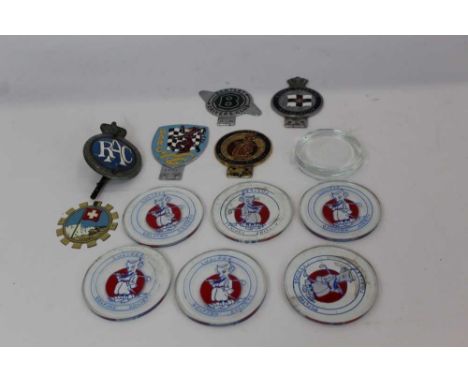 Group of five Vintage car grill badges to include British Automobile Racing Club (B.A.R.C.), Bentley Drivers Club, Lucifer Go