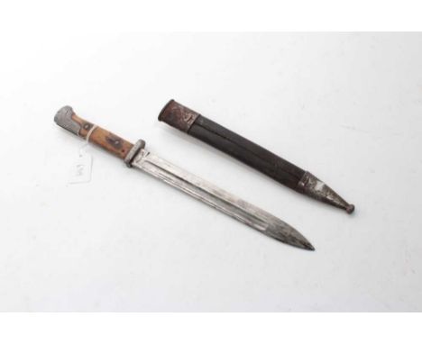 Imperial German 84/98 bayonet dated 1888 by Alex Coppell in steel mounted leather scabbard