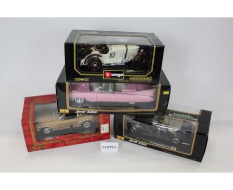 Diecast boxed selection of larger 1:18 scale models, including Burago, Maistro (7)