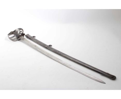 Victorian 1827 Pattern Cornwall Rifles Officers' sword with gothic hilt, etched curved fullered blade with Cornwall Rifles sc