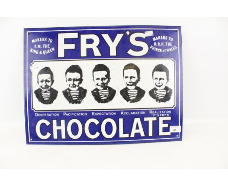 A reproduction enamel 'Frys Chocolate' sign. 51cm x 37cm