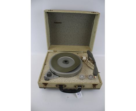 A vintage Westminster portable record player. In a carry case with handle, speed settings 16, 33, 45 &amp; 78 RPM. L33cm x D2