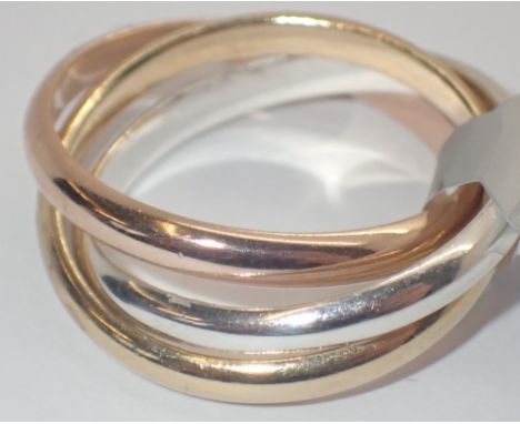 Sterling silver tri-colour gold plated Russian wedding band size J/K
