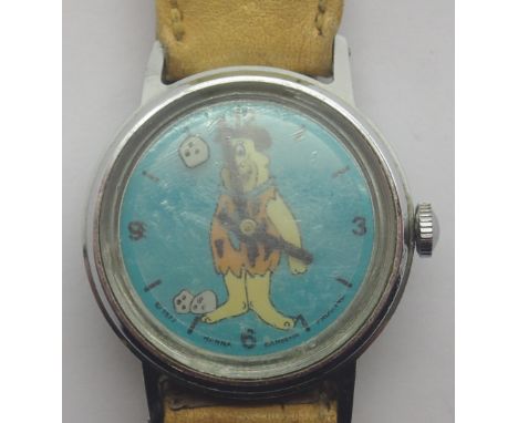 Hanna Barbera productions Fred Flintstone stainless steel wristwatch with central seconds hand boulder