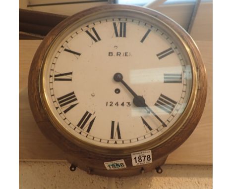 British Rail Eastern Region oak cased station clock no 12448 fusee movement with key and pendulum National Railway Museum has