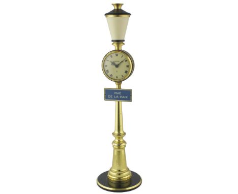 A GILT METAL & BLACK LACQUERED 8 DAY JAEGER RUE DE LA PAIX STREET LAMP DESK CLOCK  CIRCA 1960s  Movement: Manual wind 8 day m