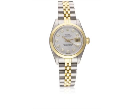 A LADIES STEEL & GOLD ROLEX OYSTER PERPETUAL DATEJUST BRACELET WATCHCIRCA 1995, REF. 69163 WITH ORIGINAL MOTHER OF PEARL DIAM
