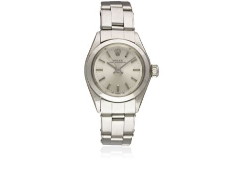 A LADIES STAINLESS STEEL ROLEX OYSTER PERPETUAL BRACELET WATCHCIRCA 1972, REF. 6618 / 6623 WITH SILVER "SIGMA" DIALMovement: 