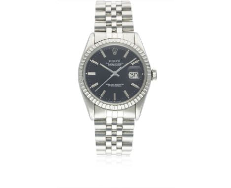 A GENTLEMAN'S STAINLESS STEEL ROLEX OYSTER PERPETUAL DATEJUST BRACELET WATCHCIRCA 1979, REF. 16030 WITH BLACK DIALMovement: 2