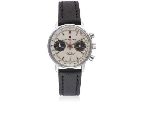 A GENTLEMAN'S JUNGHANS OLYMPIC CHRONOGRAPH WRIST WATCH  CIRCA 1970, WITH "PANDA" DIALMovement: 17J, manual wind, Valjoux cal.