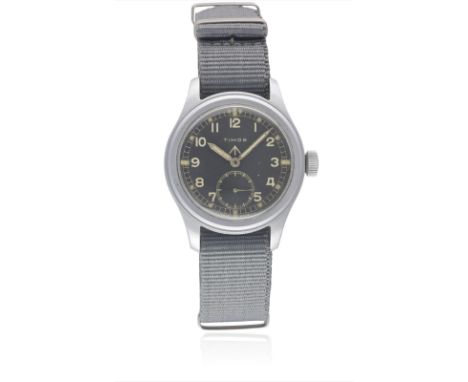 A GENTLEMAN'S STAINLESS STEEL BRITISH MILITARY TIMOR W.W.W. WRIST WATCH CIRCA 1940s, PART OF THE "DIRTY DOZEN"Movement: 15J, 
