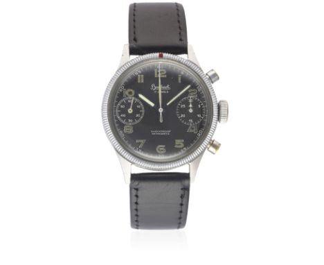 A RARE GENTLEMAN'S STAINLESS STEEL GERMAN MILITARY HANHART FLIEGER FLYBACK CHRONOGRAPH WRIST WATCH CIRCA 1950s, REF. 417ES TH