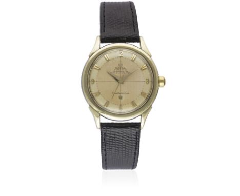 A GENTLEMAN'S STEEL & GOLD OMEGA CONSTELLATION CHRONOMETER WRIST WATCH CIRCA 1952, REF. 2652-10 SC WITH TWO TONE "HONEYCOMB" 
