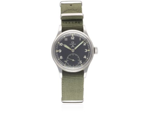A GENTLEMAN'S STAINLESS STEEL BRITISH MILITARY OMEGA W.W.W. WRIST WATCH CIRCA 1940s, PART OF THE "DIRTY DOZEN" Movement: 15J,