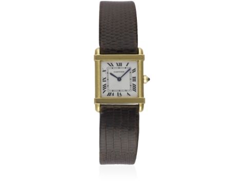 A LADIES 18K SOLID GOLD CARTIER PARIS TANK CHINOISE WRIST WATCHCIRCA 1990sMovement: Quartz, signed Cartier.Case: Approx. 30mm