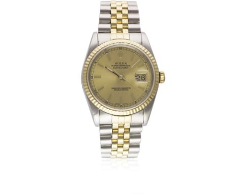A GENTLEMAN'S STEEL & GOLD ROLEX OYSTER PERPETUAL DATEJUST BRACELET WATCHCIRCA 1988, REF. 16233 WITH ORIGINAL BOX, PAPERWORK 