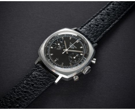 A RARE GENTLEMAN'S STAINLESS STEEL HEUER CAMARO CHRONOGRAPH WRIST WATCH CIRCA 1970, REF. 7743NT WITH BROWN "CHOCOLATE" DIALMo