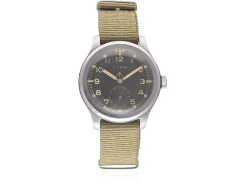 A GENTLEMAN'S STAINLESS STEEL BRITISH MILITARY CYMA W.W.W. WRIST WATCH CIRCA 1940s, PART OF THE "DIRTY DOZEN"Movement: 15J, m
