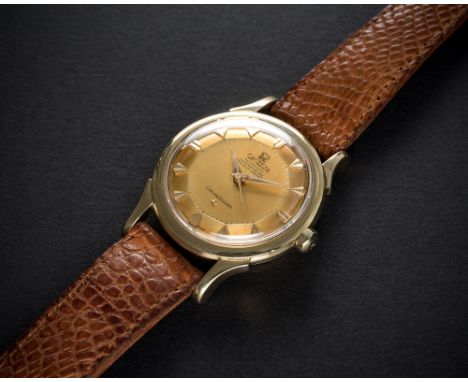 A RARE GENTLEMAN'S 18K SOLID GOLD OMEGA CONSTELLATION CHRONOMETER WRIST WATCH CIRCA 1956, REF. 2852 / 2853 SC WITH SOLID GOLD