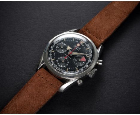 A RARE GENTLEMAN'S STAINLESS STEEL ALSTA CHRONOGRAPH WRIST WATCH  CIRCA 1960s, WITH "BROAD ARROW" HANDSMovement: 17J, manual 