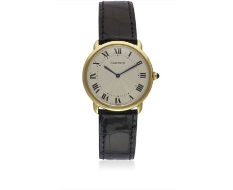 A GENTLEMAN'S 18K SOLID GOLD CARTIER RONDE LOUIS MECANIQUE WRIST WATCHCIRCA 2000, REF. 0900 1 WITH GUILLOCHE DIALMovement: Ma
