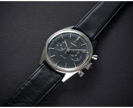 A RARE GENTLEMAN'S STAINLESS STEEL OMEGA DE VILLE CHRONOGRAPH WRIST WATCH CIRCA 1968, REF. 145.017 WITH MATT BLACK DIALMoveme