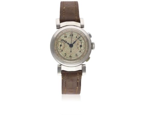 A GENTLEMAN'S STAINLESS STEEL HERMES CHRONOGRAPH WRIST WATCH CIRCA 1930sMovement: Manual wind. Case: Diameter approx. 33mm, s