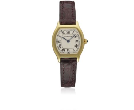 A LADIES 18K SOLID GOLD CARTIER TORTUE WRIST WATCHCIRCA 1990sMovement: Quartz, signed Cartier.Case: Width approx. 24mm, signe