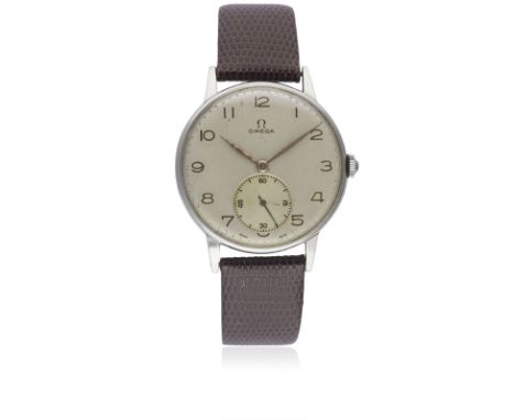 A GENTLEMAN'S LARGE SIZE STAINLESS STEEL OMEGA WRIST WATCH CIRCA 1944, REF. 2319/2 Movement: 15J, manual wind, cal. 30T2, sig