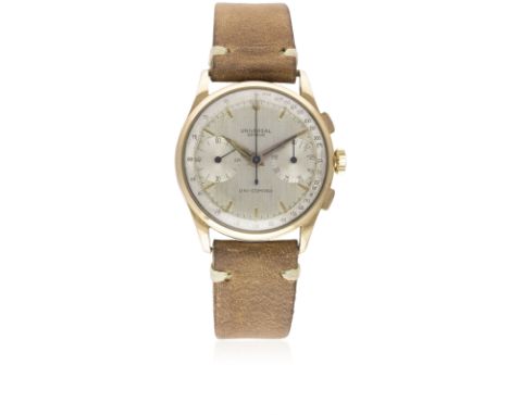 A GENTLEMAN'S 18K SOLID PINK GOLD UNIVERSAL GENEVE UNI COMPAX CHRONOGRAPH WRIST WATCHCIRCA 1960, REF. 124118 5 WITH "BRUSHED"