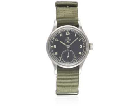 A GENTLEMAN'S STAINLESS STEEL BRITISH MILITARY OMEGA W.W.W. WRIST WATCH CIRCA 1940s, PART OF THE "DIRTY DOZEN", WITH ATP REIS