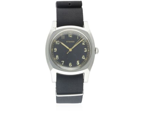 A RARE GENTLEMAN'S STAINLESS STEEL CZECH MILITARY AIR FORCE ETERNA PILOTS WRIST WATCH CIRCA 1940sMovement: Manual wind, cal. 