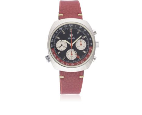 A RARE GENTLEMAN'S NIVADA GMT CHRONOGRAPH WRIST WATCH CIRCA 1970, REF. 5750Movement: 17J, manual wind, signed Nivada, Valjoux