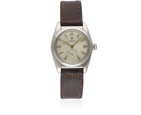 A GENTLEMAN'S STAINLESS STEEL ROLEX OYSTER PERPETUAL CHRONOMETER "BUBBLE BACK" WRIST WATCHCIRCA 1940sMovement: Automatic, sig