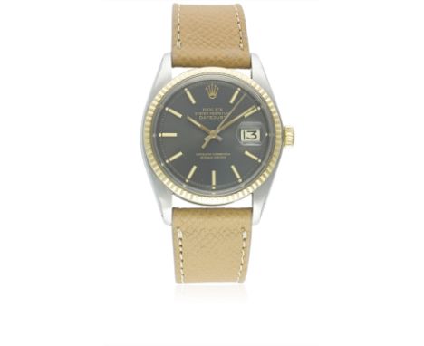 A GENTLEMAN'S STEEL & GOLD ROLEX OYSTER PERPETUAL DATEJUST WRIST WATCHCIRCA 1977, REF. 1601 WITH GREY DIALMovement: 26J, auto