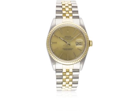 A GENTLEMAN'S STEEL & GOLD ROLEX OYSTER PERPETUAL DATEJUST BRACELET WATCHCIRCA 1986, REF. 16013Movement: 27J, automatic chron