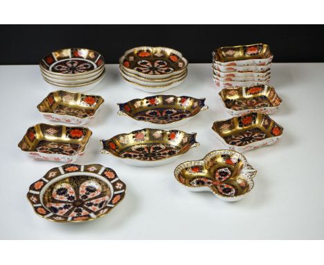 Royal Crown Derby ' Old Imari ' ceramics (pattern no. 1128) - 22 pieces to include 9 x octagonal nut dishes (9.5cm long), 5 x