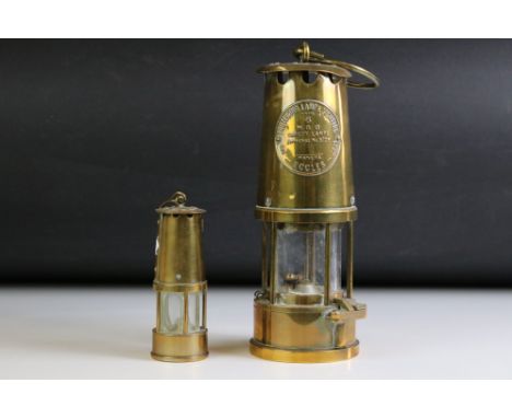 Eccles Type 6 Brass Miners Lamp by The Protector Lamp &amp; Lighting Co Ltd (25cm high - excluding hook), plus a smaller bras