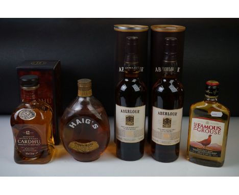 Whisky - Two x Aberlour 10 year Scotch Whiskey (in tubes), Boxed Cardu 12 year Speyside Scotch Whisky, Haig's Dimple Scots Wh